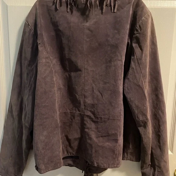 Ladies Beautiful Purple Dialogue Leather Jacket With Fringes Size Large - Picture 6 of 7